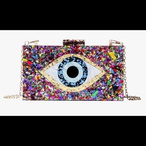 Acrylic evil eye clutch with removable chain